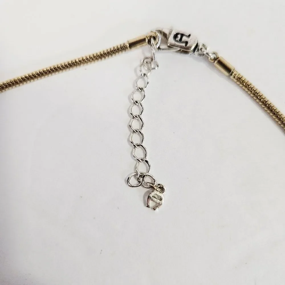 Vintage Etienne Aigner Buckle Detail Long Silver Gold Tone Statement Necklace